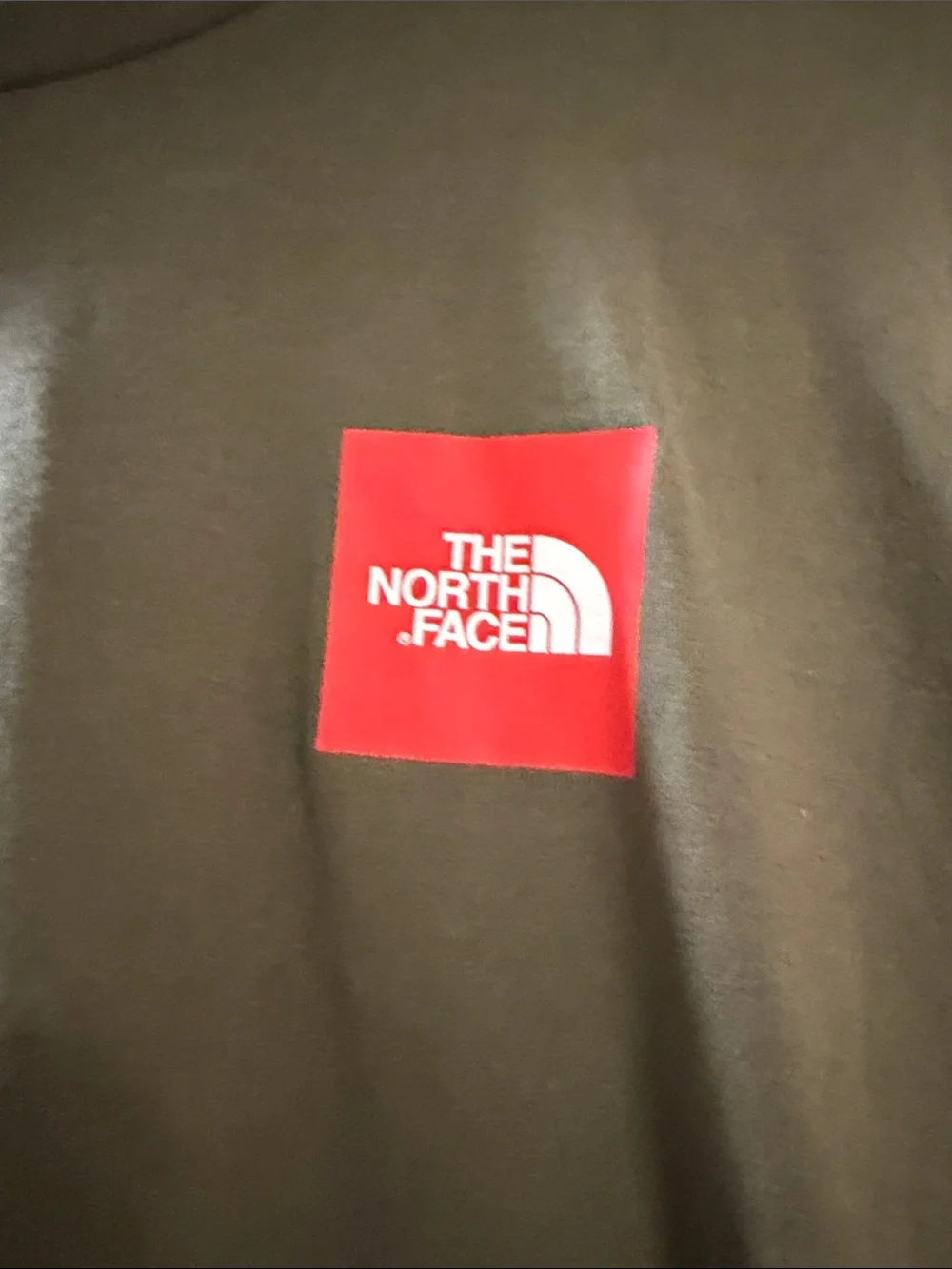 The North Face Olive Green Long Sleeve Logo Tee with Red Patch